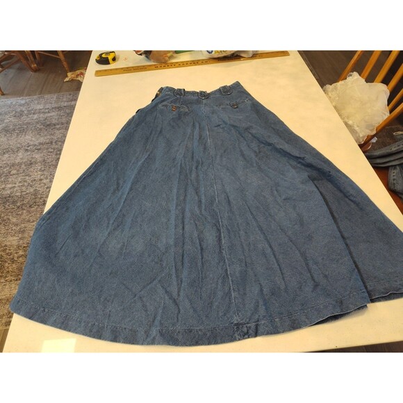 Ralph Lauren Country Denim Skirt Long Bell Shape Leather Pocket Accents Made USA - Picture 8 of 13